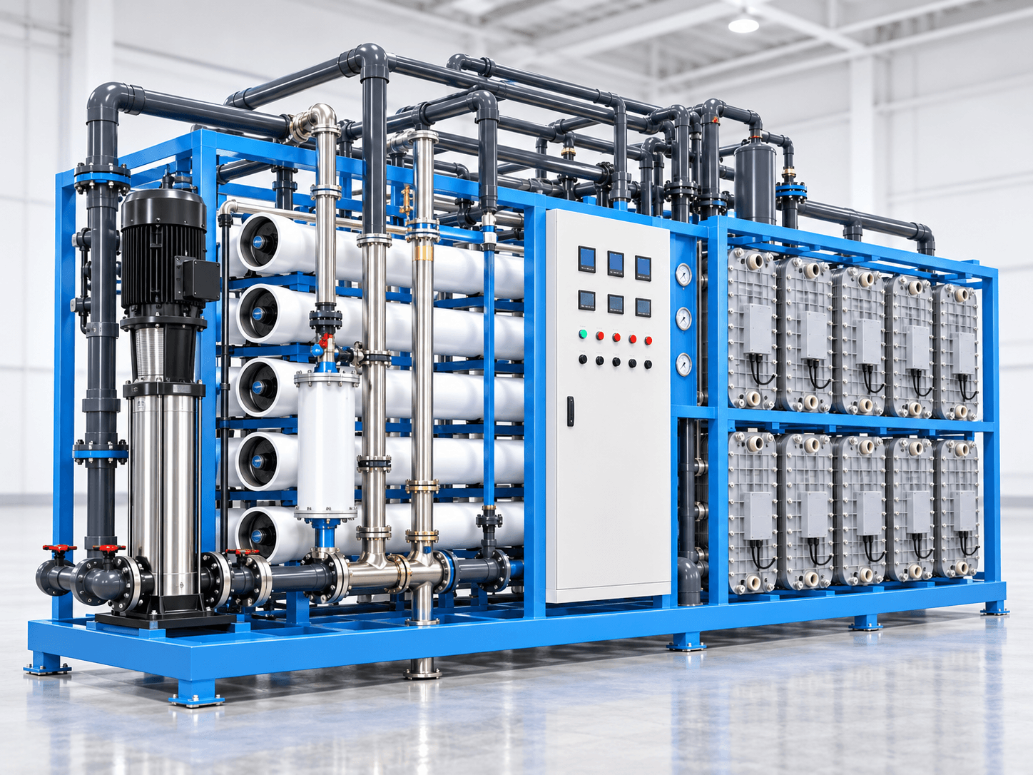 Integrated RO and EDI water treatment system for high-purity industrial water